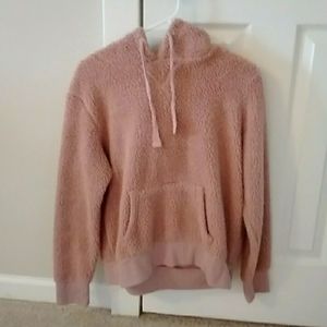 Pink fluffed hooded sweatshirt
